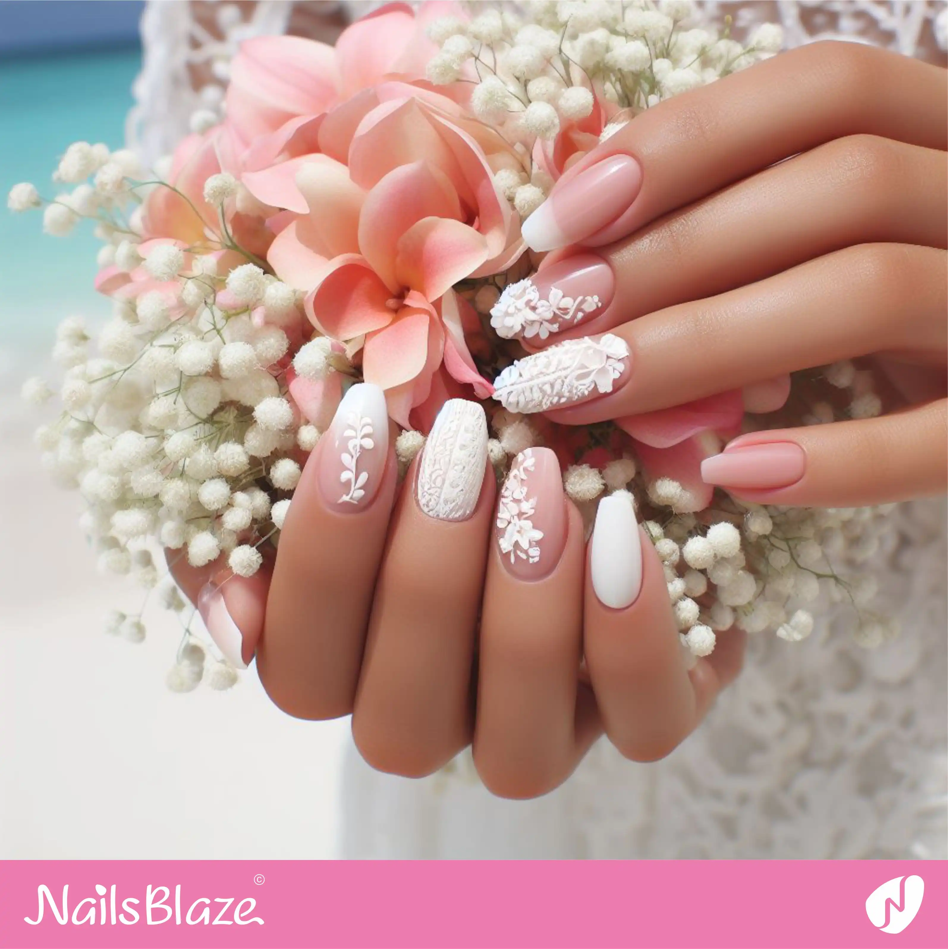 Beach Wedding Flower Nails | Wedding-NB-D-34