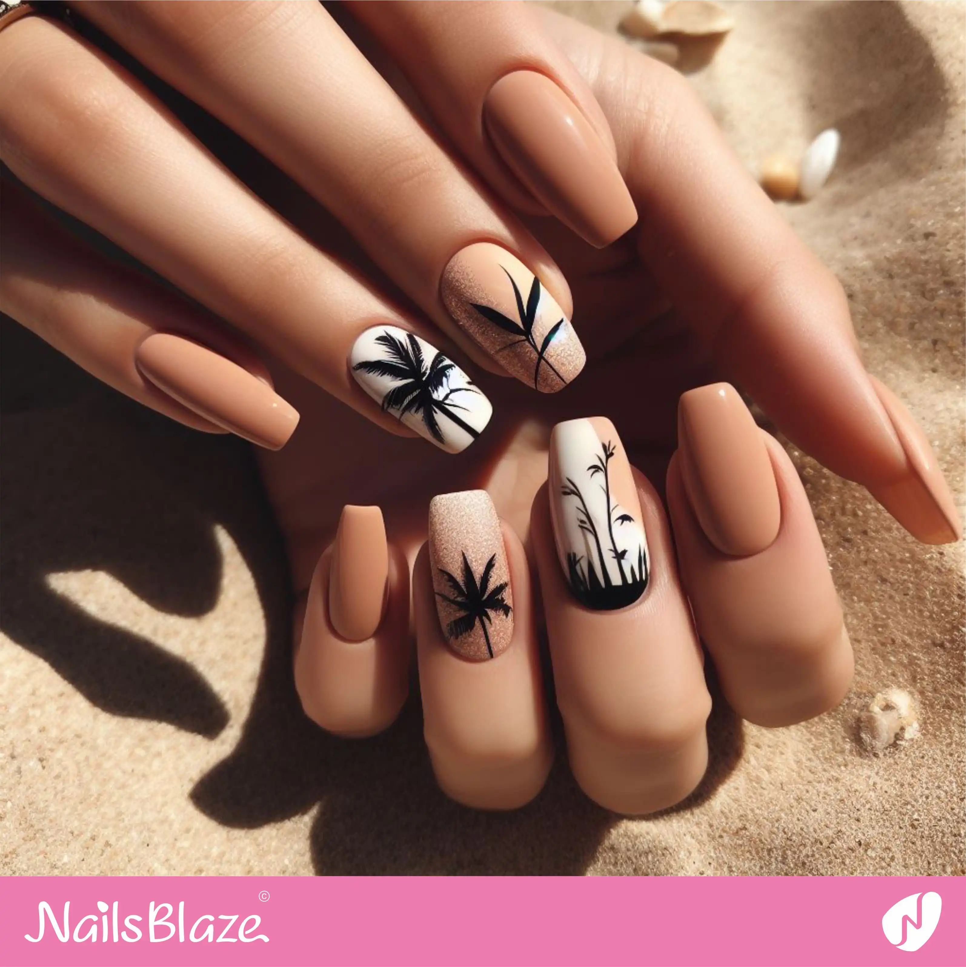 Beach Wedding Palm Tree Nail Design | Wedding-NB-D-36