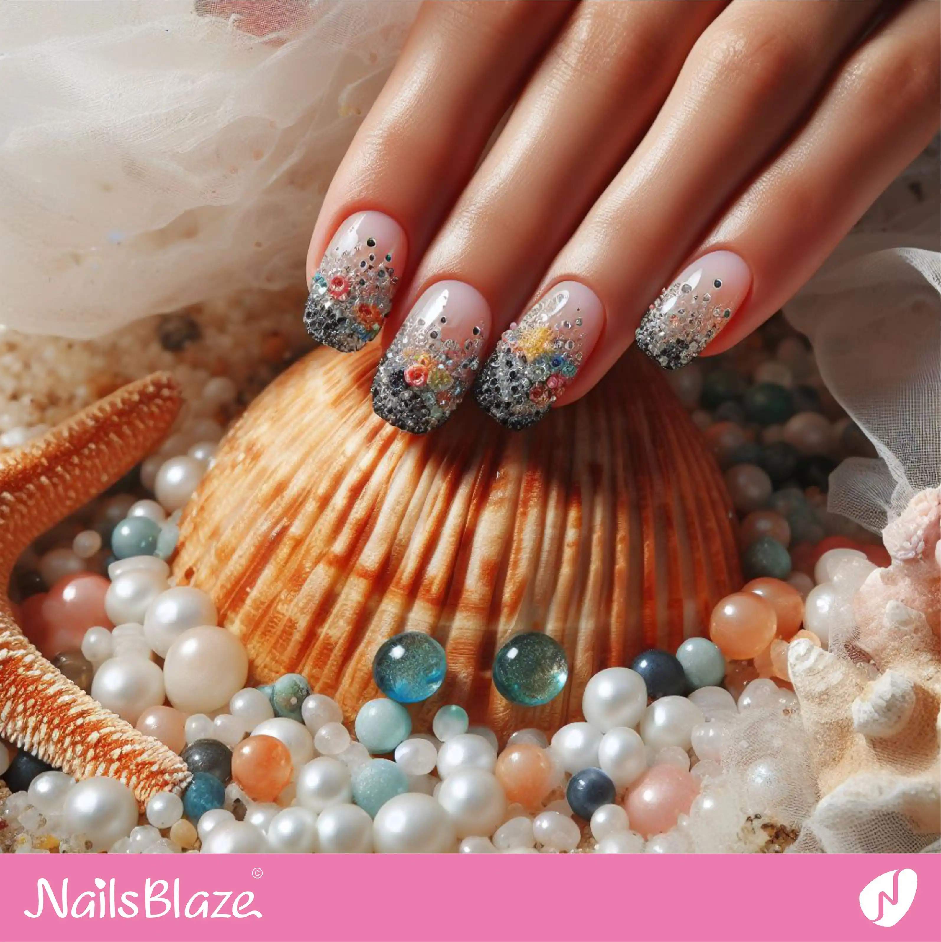 Beach Wedding Embellished Nails| Wedding-NB-D-43