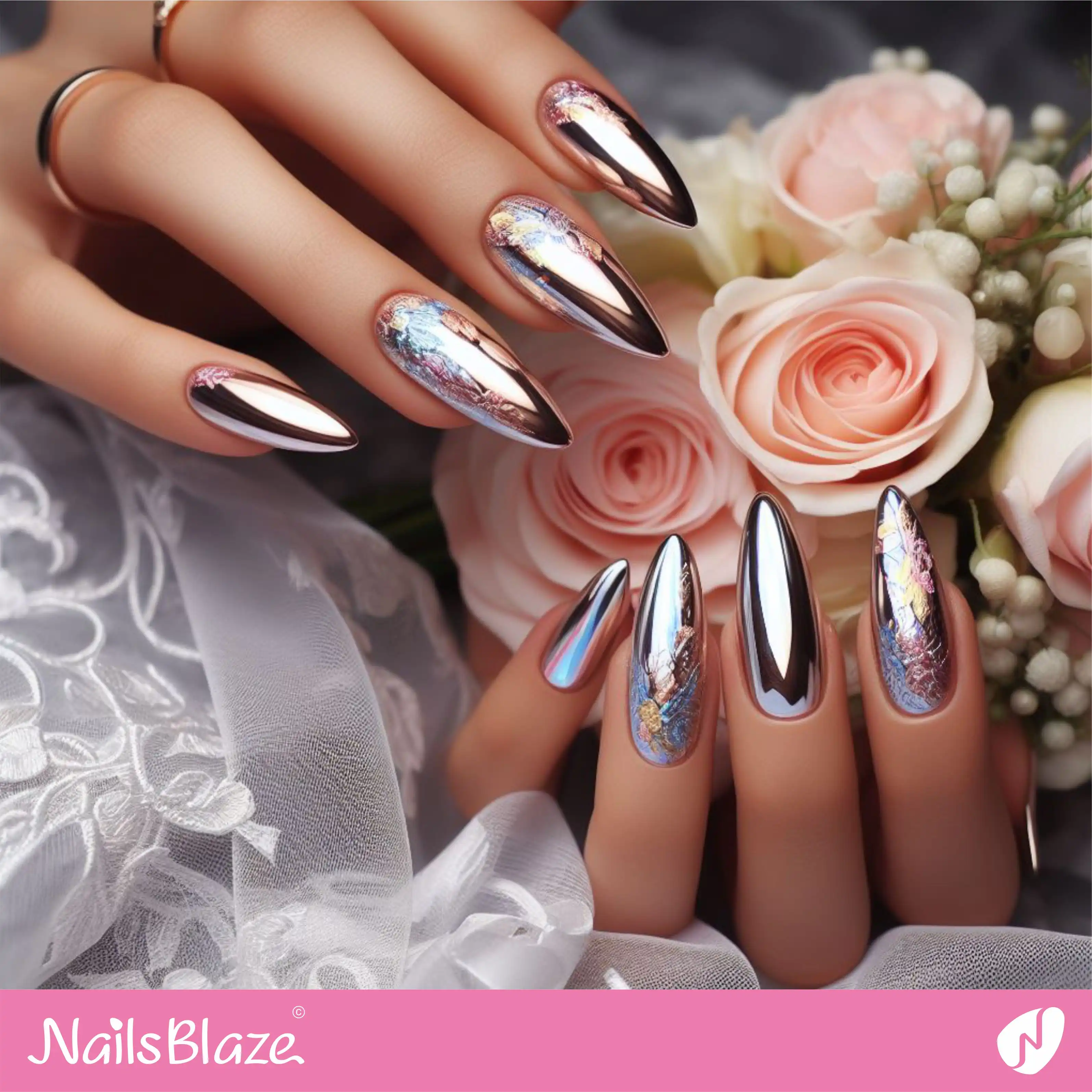 Beach Wedding Foil Nail Design| Wedding-NB-D-60