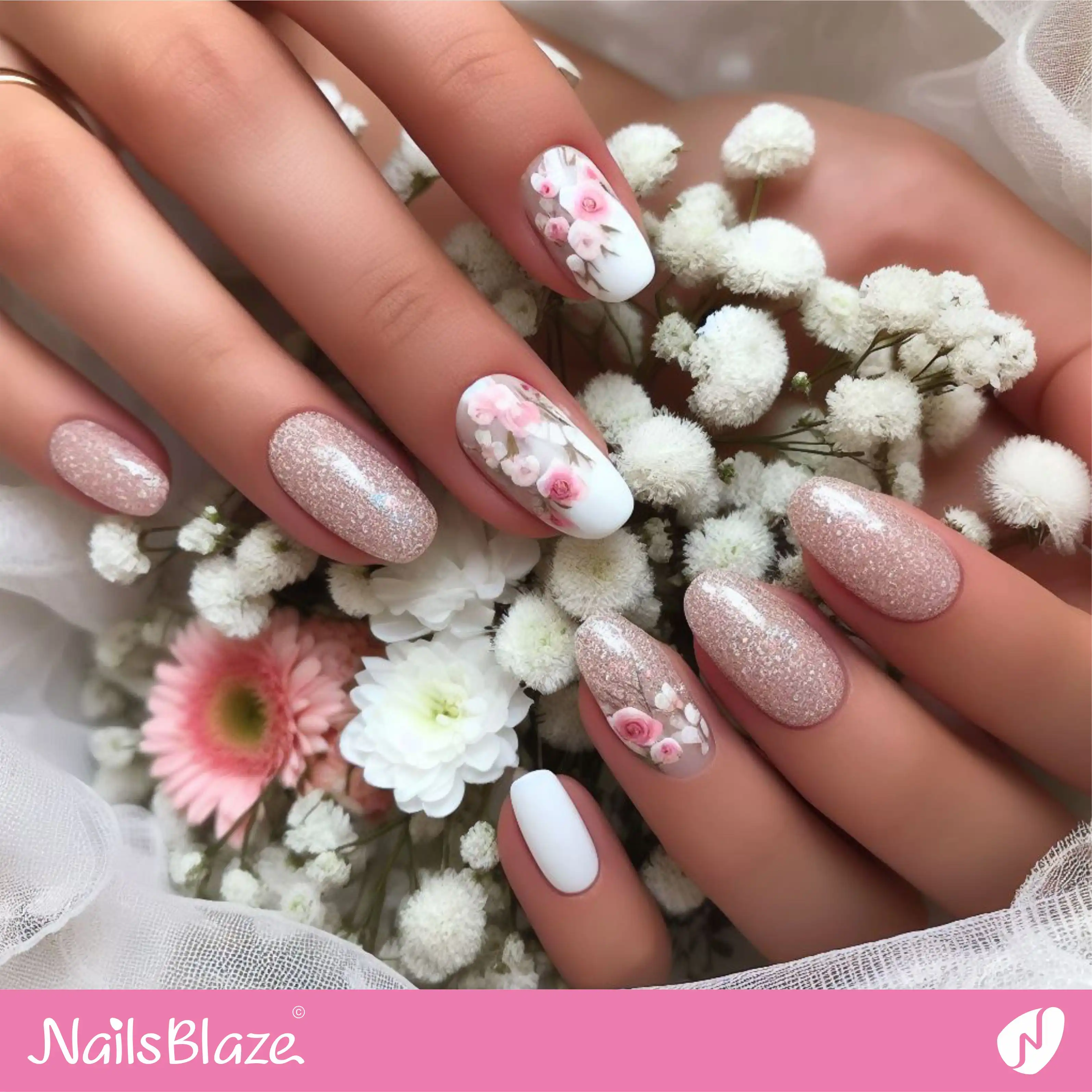 Bridal Shower Flower, Glitter Nail Design| Wedding-NB-D-65