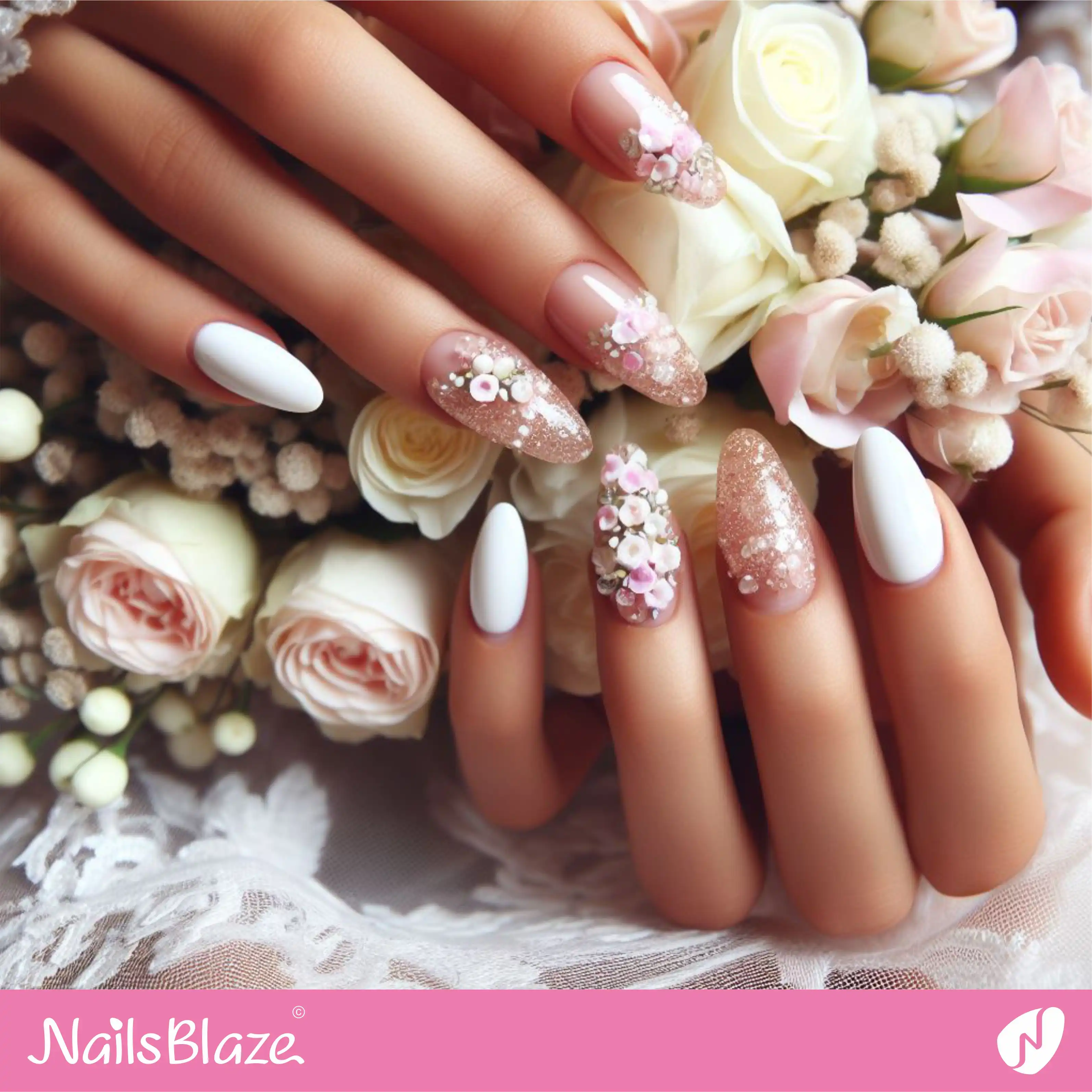 Bridal Shower 3D Flower Nail Design| Wedding-NB-D-66