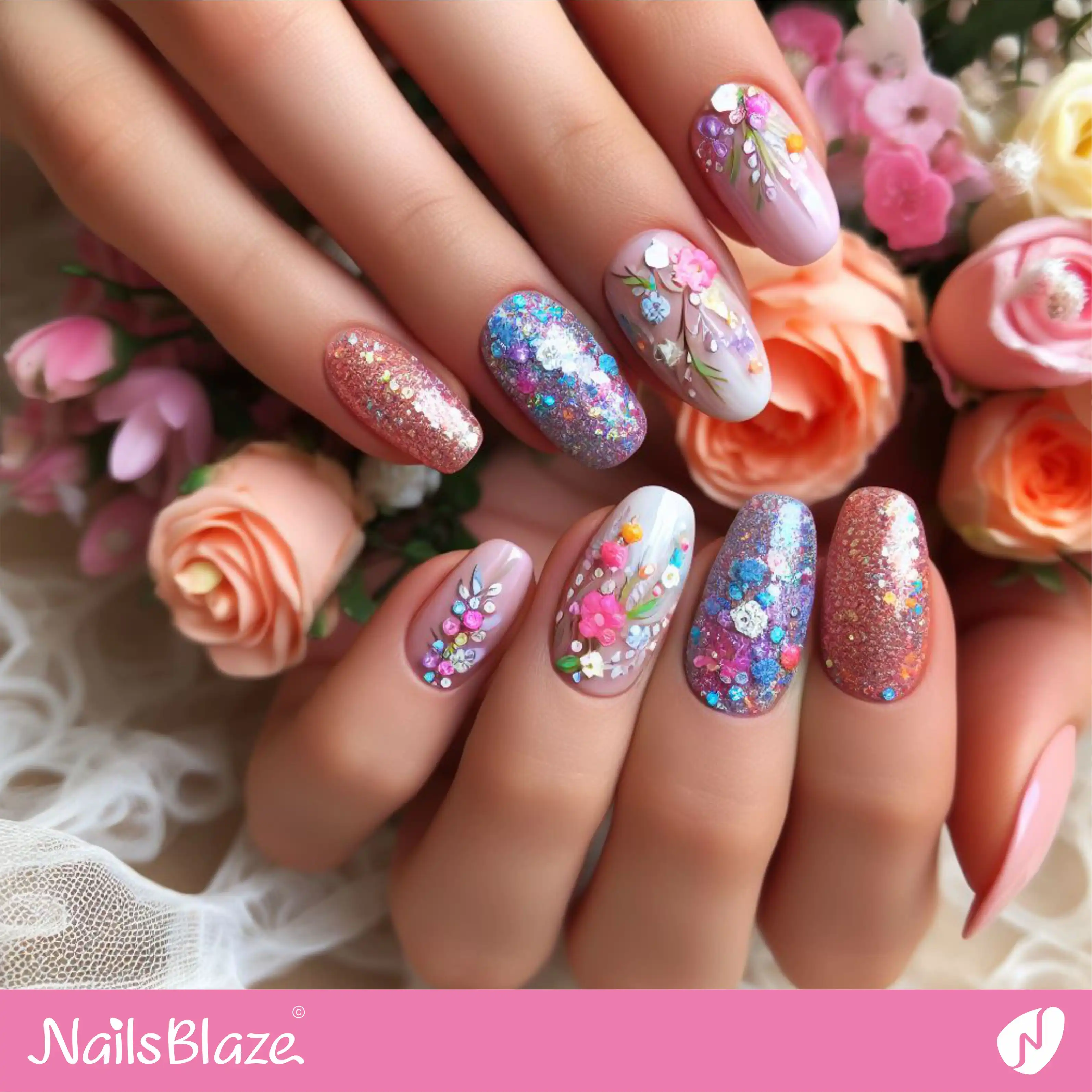 Bridal Shower Colorful Glitter Nail Design | Wedding-NB-D-73