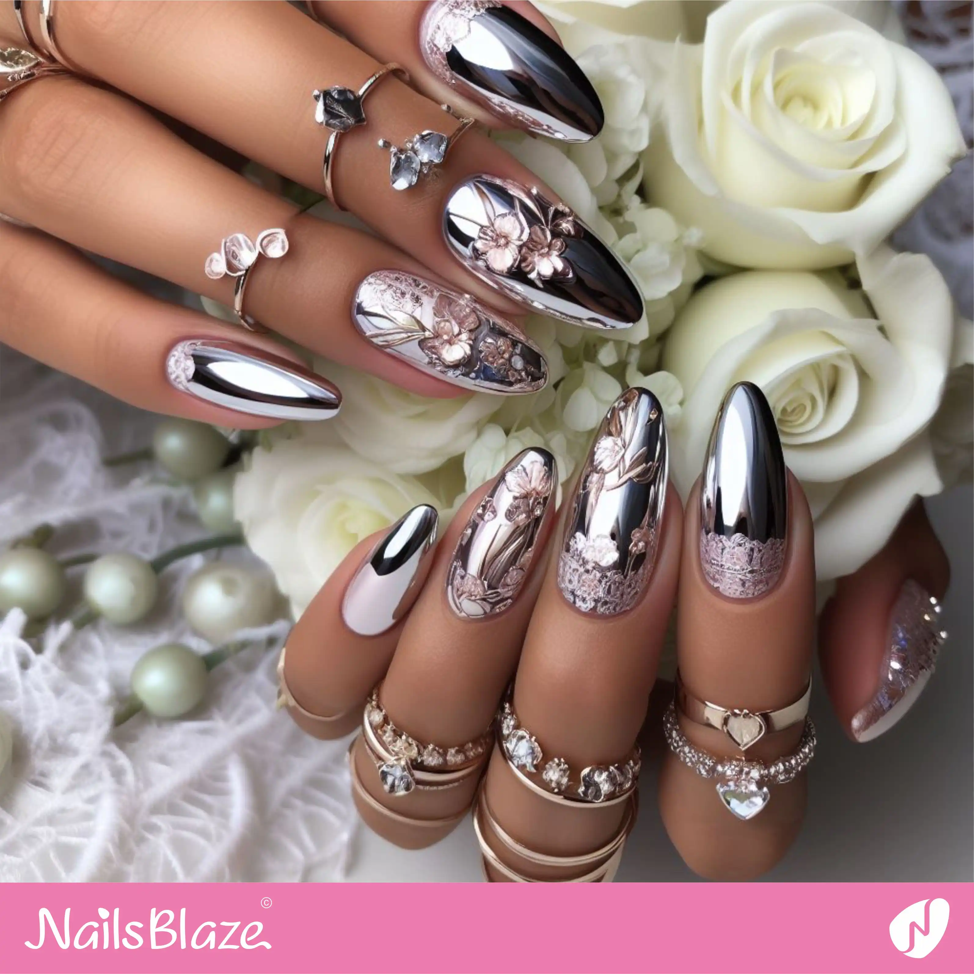 Bridal Shower Foil Nail Design | Wedding-NB-D-82