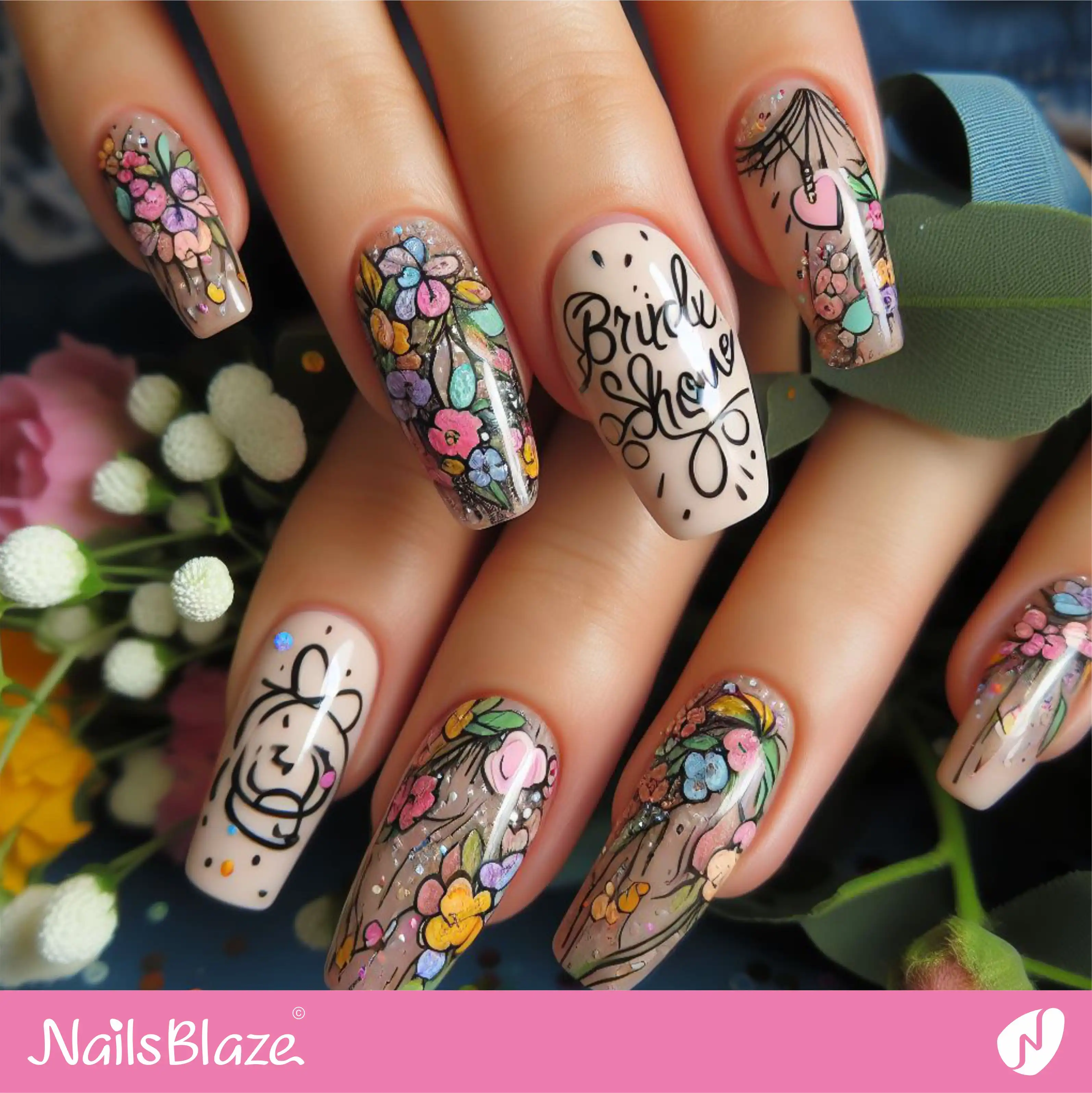 Bridal Shower Grafiti Nail Design | Wedding-NB-D-87