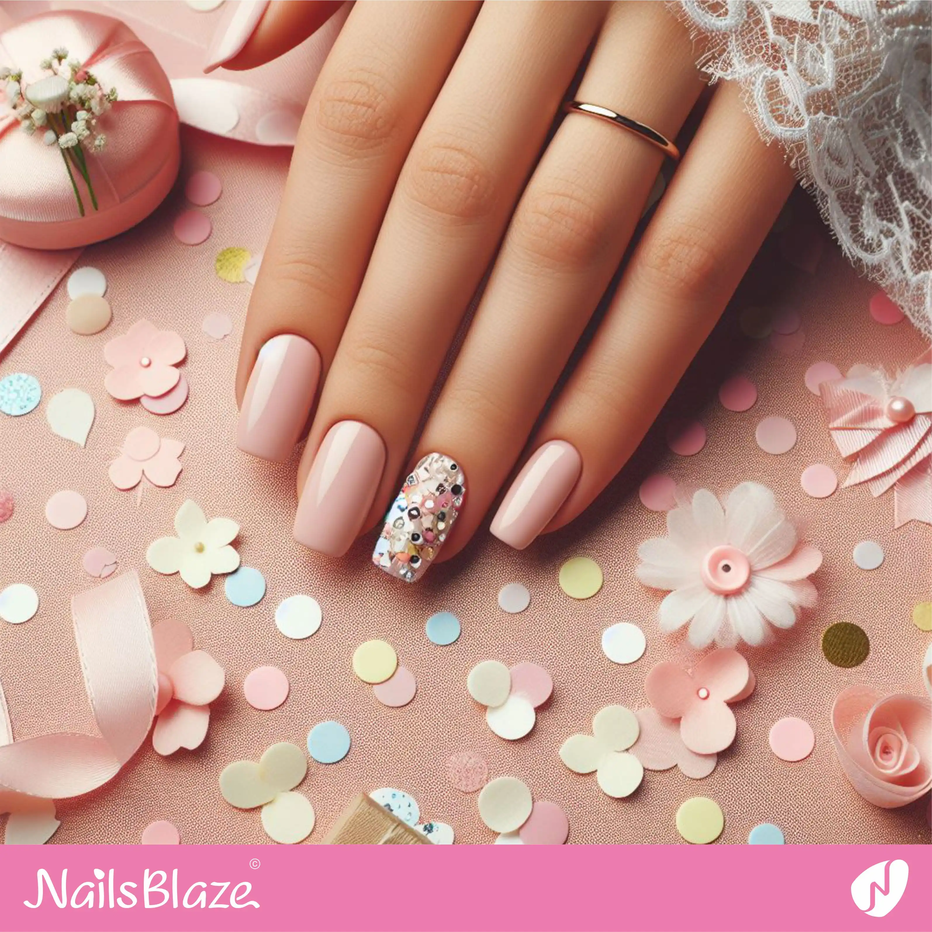 Bridal Shower Crystal Accent Nail Design | Wedding-NB-D-94