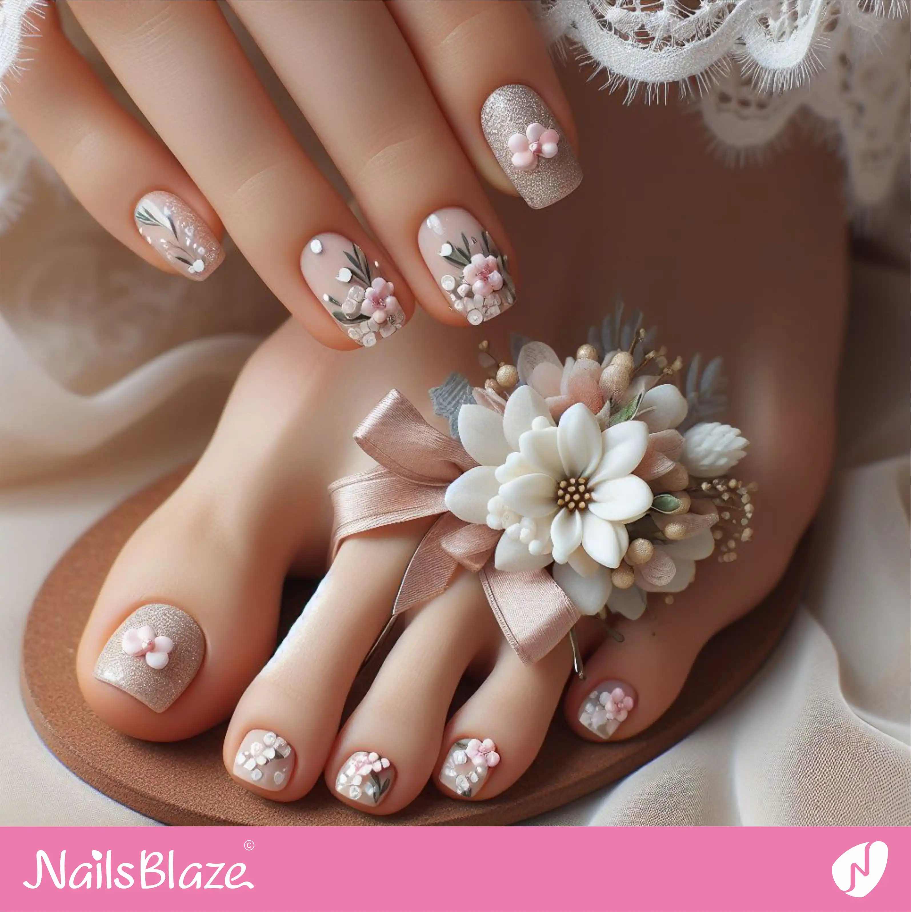 Bridal Shower Flower Toenail Design | Wedding-NB-D-96