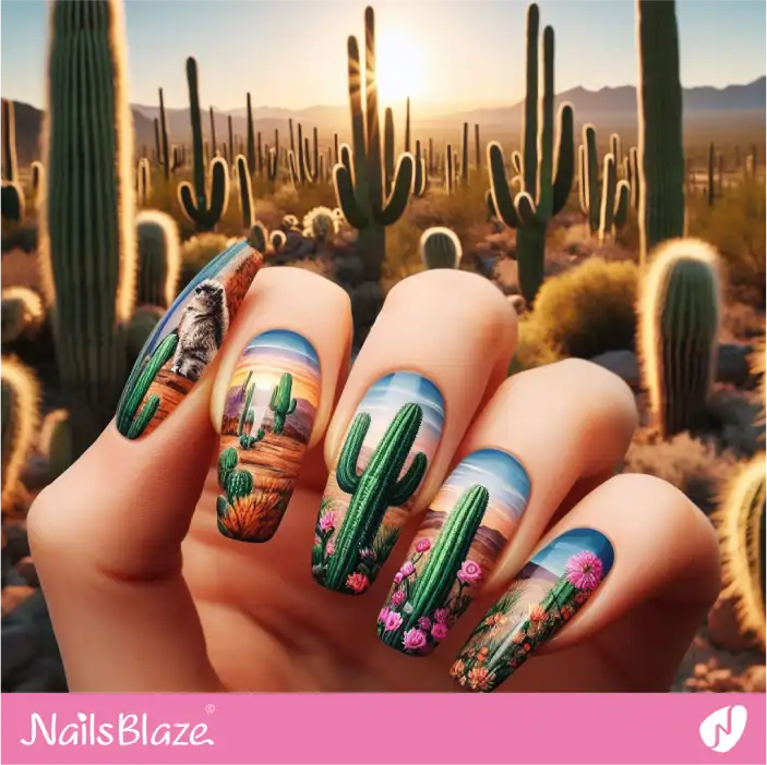 Saguaro Cactus Desert Nail Design| Desert Nail Design-NB-D-621