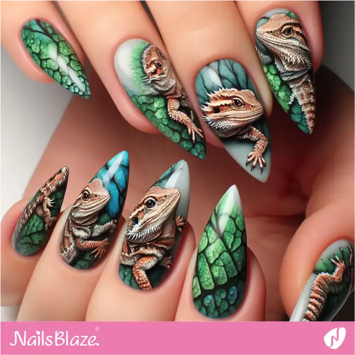 Horned Lizard on Marble Nail Design| Desert Nail Design-NB-D-625