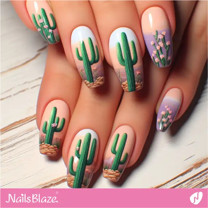 Minimal Saguaro Cactus Nail Design| Desert Nail Design-NB-D-628