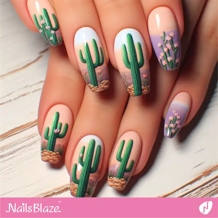 Saguaro Cactus on Gradient Nail Design | Desert Nail Design-NB-D-615