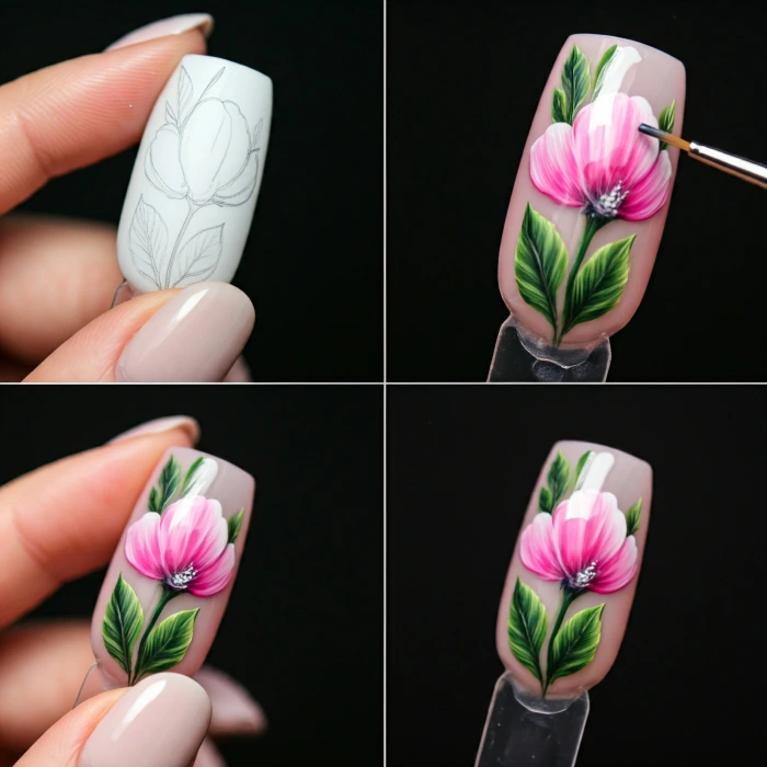 Step-by-Step Flower Drawing Nail Art: A Beginner