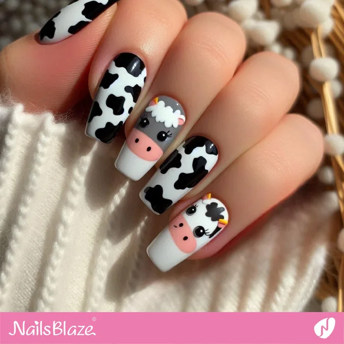 Cute Cow Print Nails Design | Animal Print Nails - NB4377