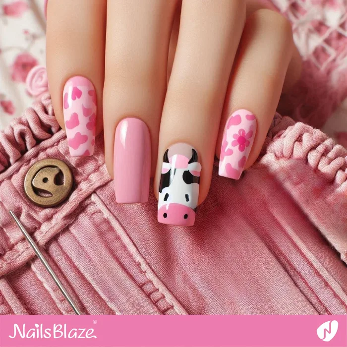 Lovely Pink Cow Print Nails | Animal Print Nails - NB4378