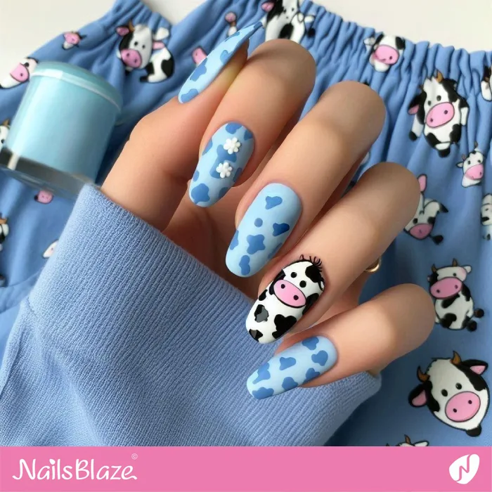 Blue Cow Print Nails Design | Animal Print Nails - NB4381