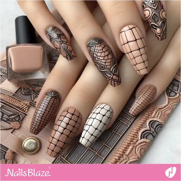 Brown 3D Crocodile Nails | Animal Print Nails - NB4411