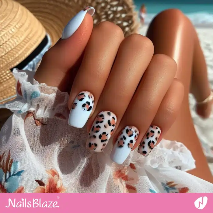 Leopard Print Reverse French Nails for Summer Holiday | Animal Print Nails - NB4337