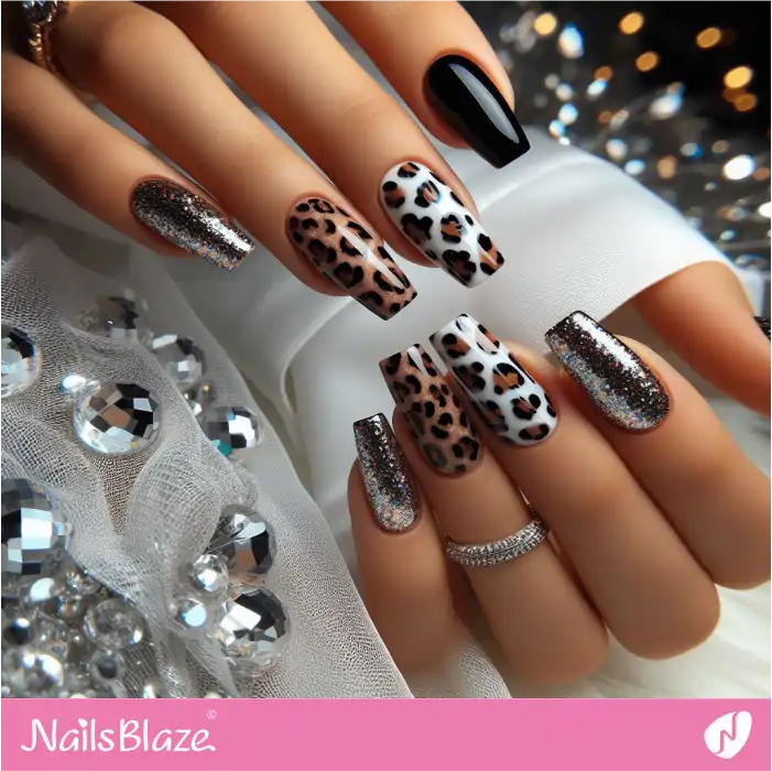Leopard Print Nails Glitter Design | Animal Print Nails - NB4339