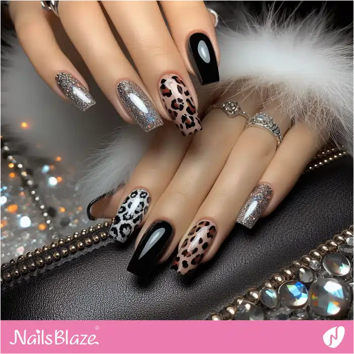 Leopard Print Nails with Glitter | Animal Print Nails - NB4342