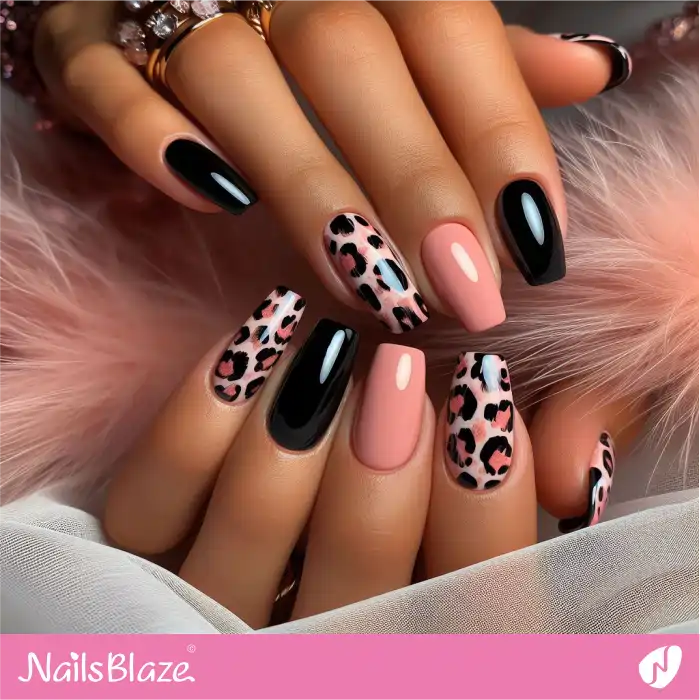 Black and Pink Leopard Nail Design | Animal Print Nails - NB4318