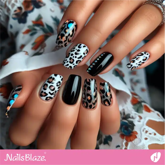 Black and White Leopard Print Nails | Animal Print Nails - NB4322