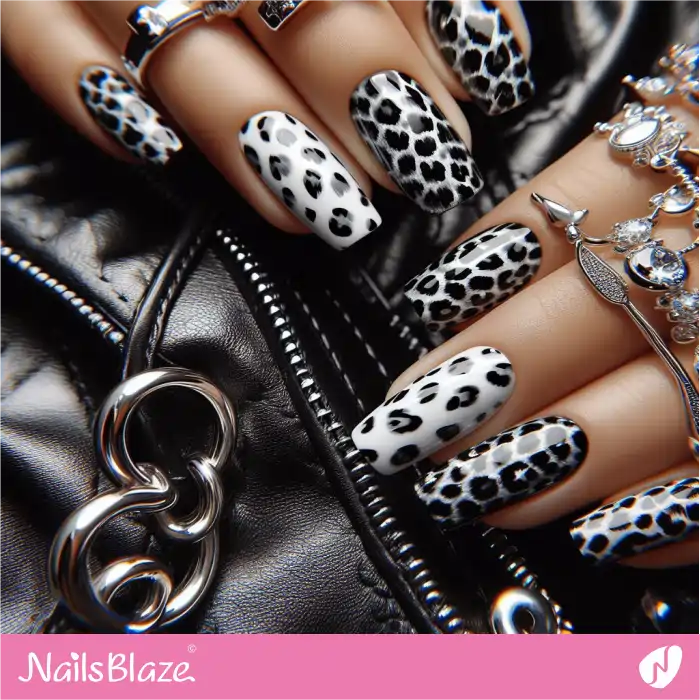 Stylish Black and White Leopard Nails | Animal Print Nails - NB4323