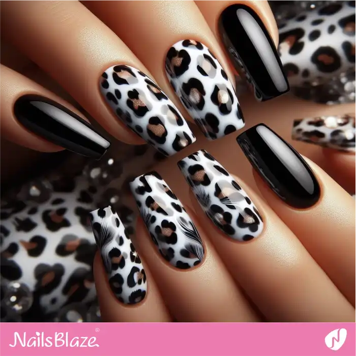 Elegant Black and White Leopard Print Nail Design | Animal Print Nails - NB4325