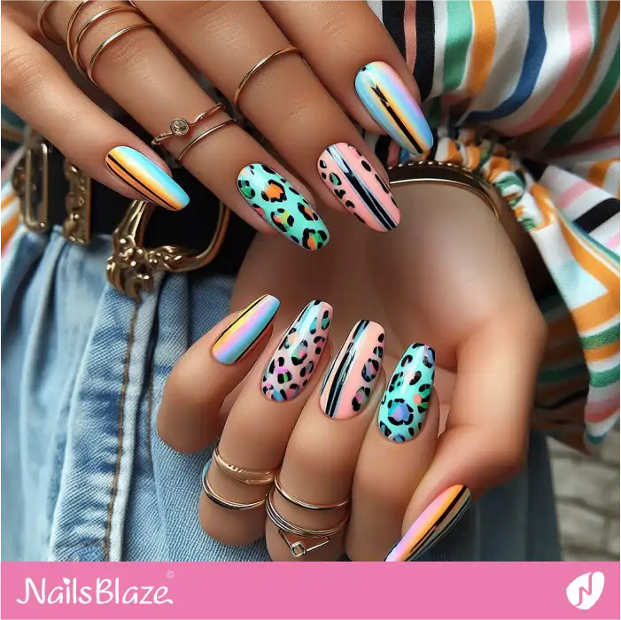 Colorful Pastel Leopard Print Nails | Animal Print Nails - NB4326