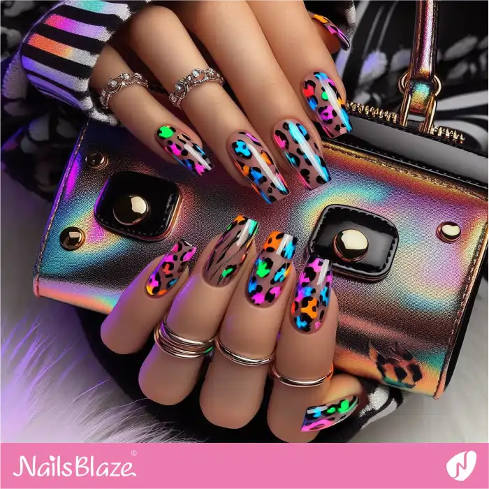 Colorful Pastel Neon Leopard Nails | Animal Print Nails - NB4328