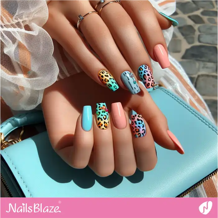 Colorful Pastel Nails with Leopard Print Design | Animal Print Nails - NB4329