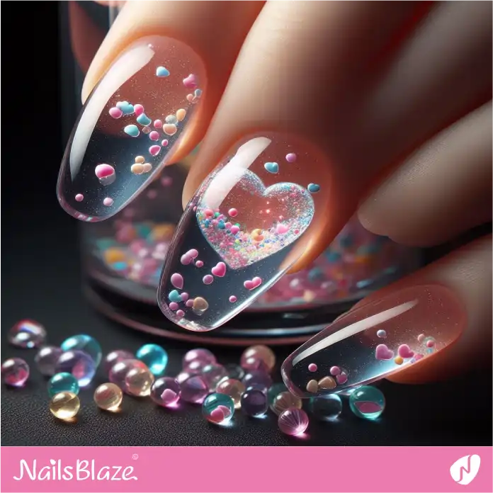 Embedded Heart Aquarium Nail Design | Transparent Nails - NB2894