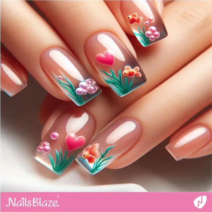 Aquarium Theme Nail Design | Transparent Nails - NB2895