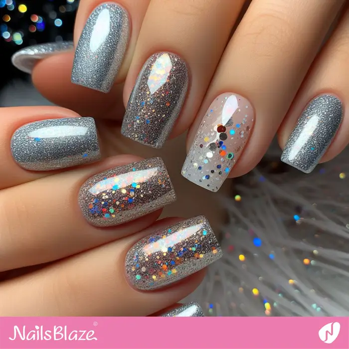 Silver Nails Confetti Design | Birthday Nails - NB3199