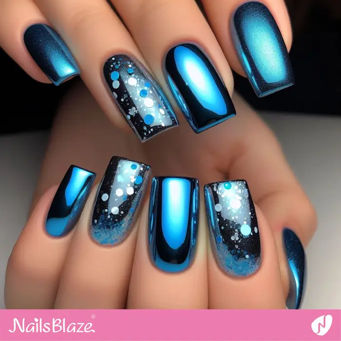 Blue Chrome Nails with Confetti Design | Birthday Nails - NB3201