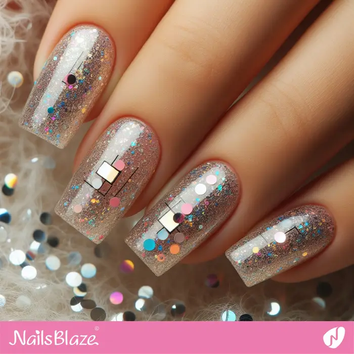 Glitter Nails with Minimal Geometric Design | Birthday Nails - NB3202