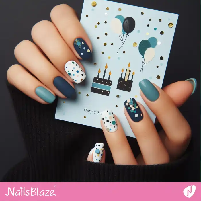 Confetti Design Nails with Shades of Blue | Birthday Nails - NB3210