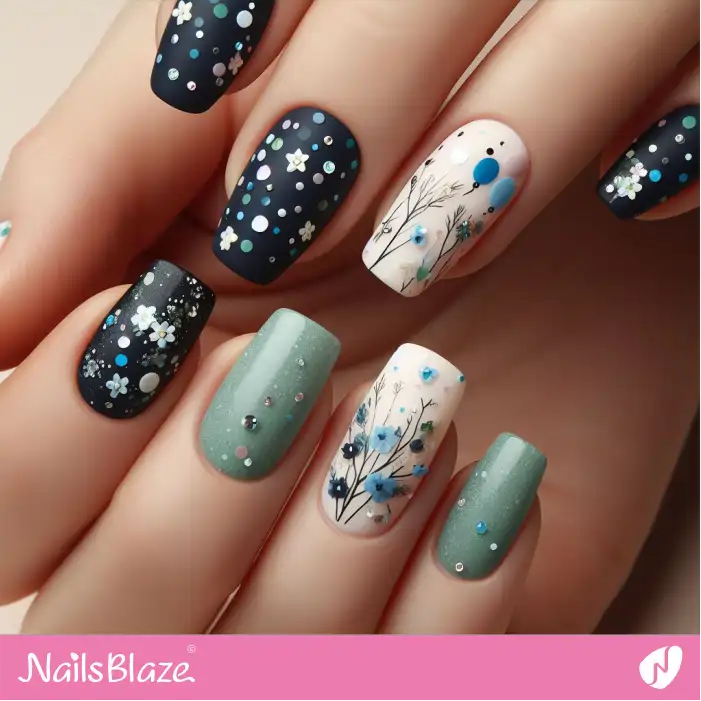 Flowers and Balloons Nail Design for Birthday | Birthday Nails - NB3213