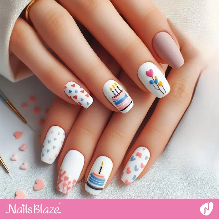 Nails with Heart Design for Birthday | Birthday Nails - NB3242