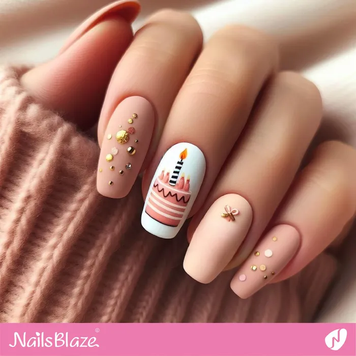 Embellished Birthday Nails with Cake | Birthday Nails - NB3243