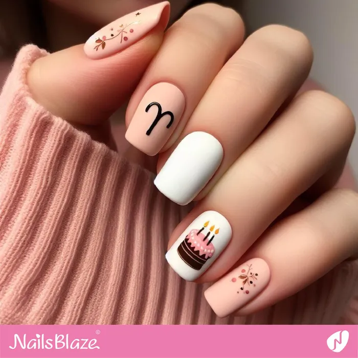 Aries Sign Nails for Birthday | Birthday Nails - NB3246