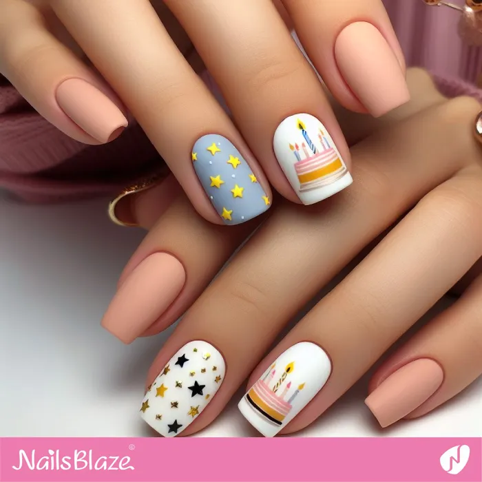 Cakes and Stars Nails Design for Birthday | Birthday Nails - NB3247