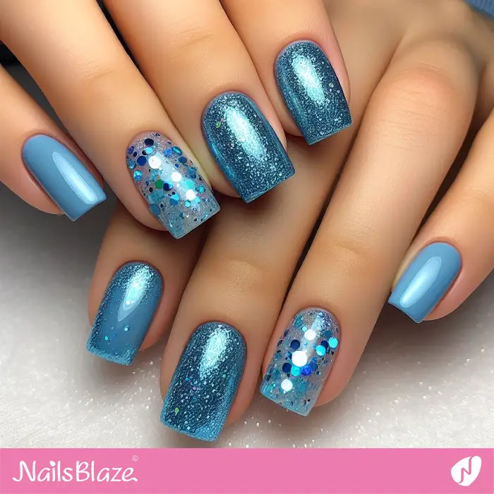 Blue Glitter and Confetti Nails Design | Birthday Nails - NB3197