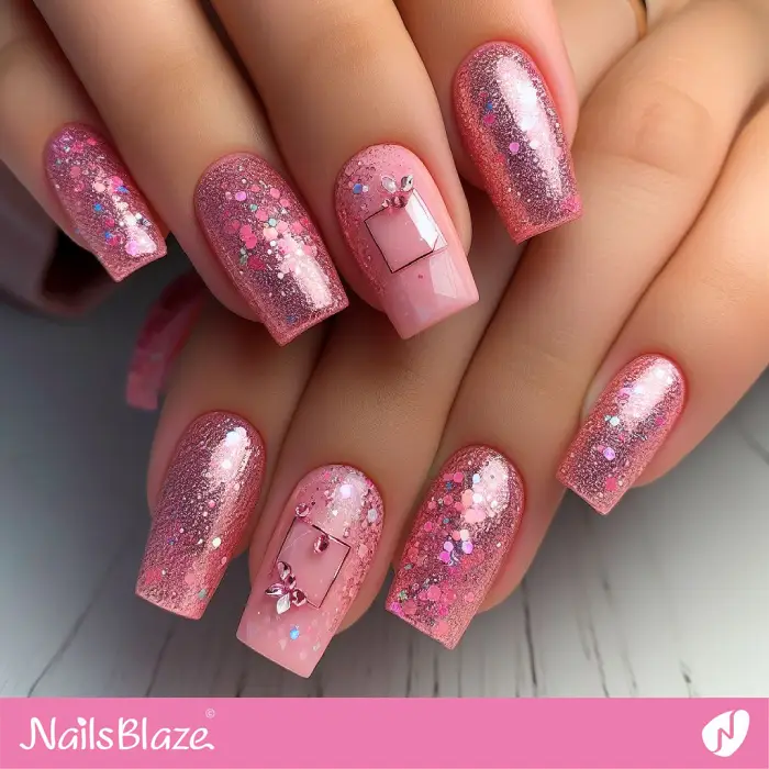 Pink Sparkle Nails Design | Birthday Nails - NB3198