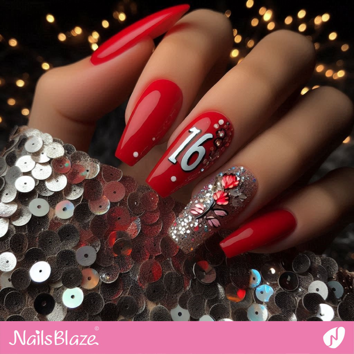 16th Birthday Red Nails | Birthday Nails - NB5173