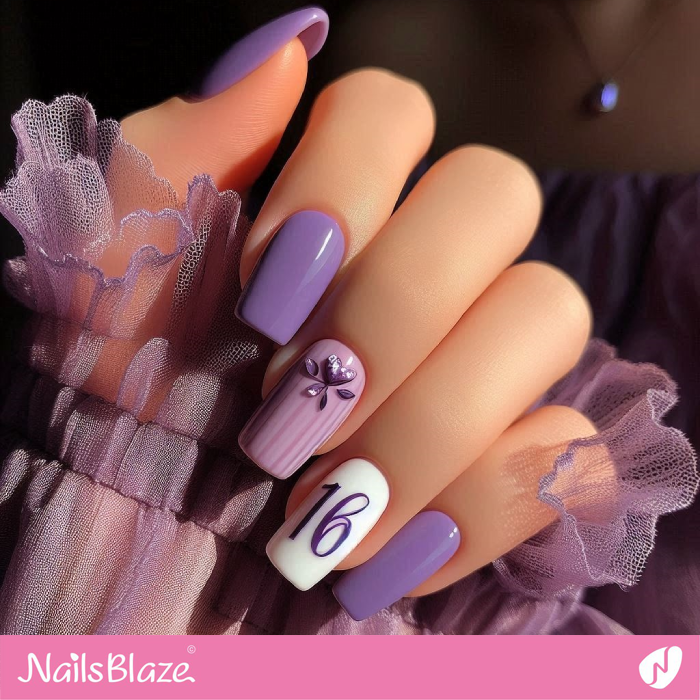 Purple Nails for 16th Birthday | Birthday Nails - NB5177