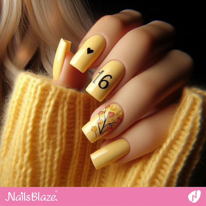 Yellow Nails for 16th Birthday | Birthday Nails - NB5178