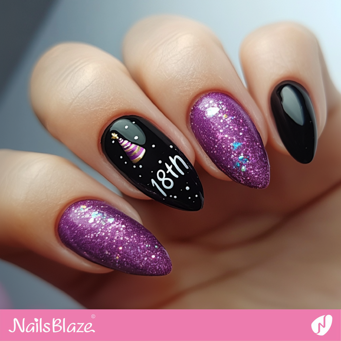 Birthday Party Nails Design in Purple | 18th Birthday Nails - NB6856