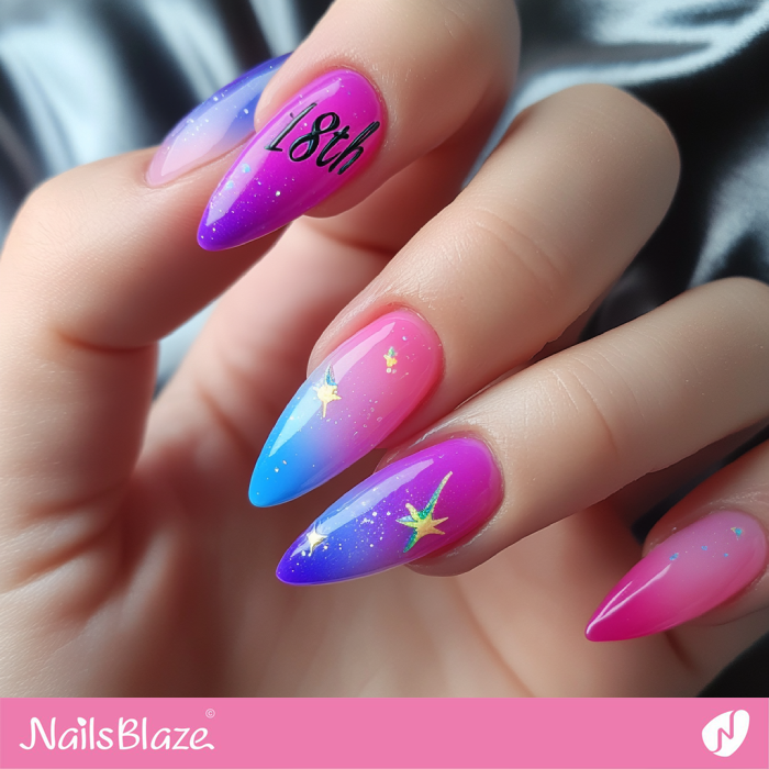 Gradient Nails Design for Birthday | 18th Birthday Nails - NB6858