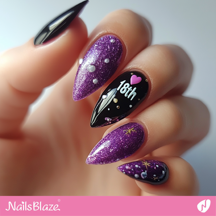 18th Birthday Nail Design in Purple | 18th Birthday Nails - NB6860