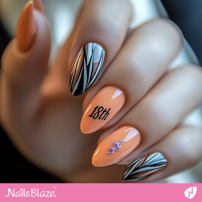 Peach Nails for Birthday | 18th Birthday Nails - NB6848